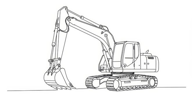 Excavator Line Drawing Illustration - Detailed line art illustration of an excavator, perfect for construction, engineering, and machinery related projects