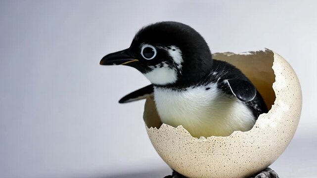 Adorable Little Penguin Chick Emerging from its Egg Shell