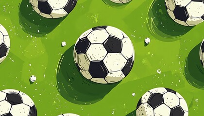 Soccer Balls on Green Field Pattern Graphic