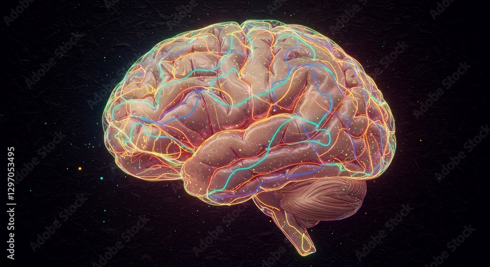 Poster intricate brain network: a visual exploration of neural pathways - a detailed 3d of the human brain,