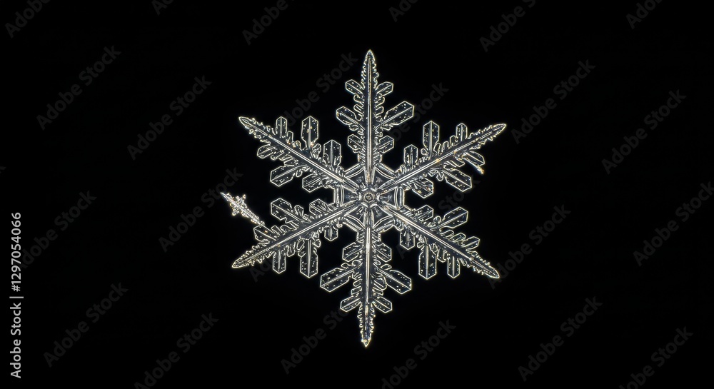 Poster macro snowflake png background - a single, intricate snowflake photographed against a black backgrou