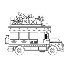 Chiva bus colombia , line art, vector illustration