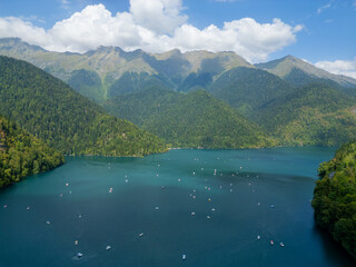 Panoramic view of the lake and mountains from a height