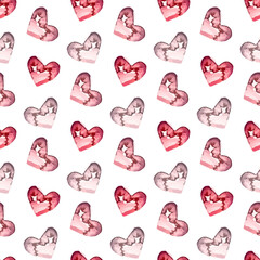 Watercolor Hearts Seamless Romantic Pattern