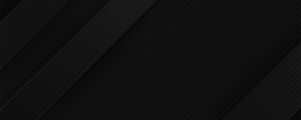 Dark deep black dynamic abstract vector background with diagonal lines. Modern creative halftone premium gradient. 3d cover of business presentation banner for sale event night party.