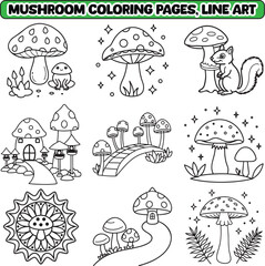 Mushroom coloring pages, Simple, Easy and Large Print Designs for Adults and Kids. Bold and easy coloring page	