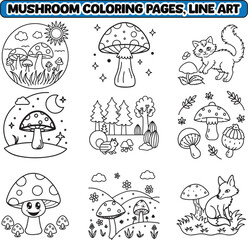 Mushroom coloring pages, Simple, Easy and Large Print Designs for Adults and Kids. Bold and easy coloring page	