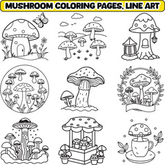 Mushroom coloring pages, Simple, Easy and Large Print Designs for Adults and Kids. Bold and easy coloring page	