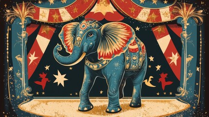 Fototapeta premium Vintage Circus Elephant Poster Art