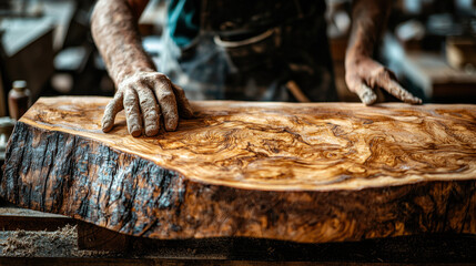 Skilled carpenter creates custom furniture with high-quality wood in a detailed workshop environment showcasing craftsmanship and design