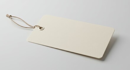 Simple Cream Paper Tag with String - Blank cream-colored paper tag, minimalist design, hanging string, retail label, blank space for text. Symbolizing simplicity, branding, retail, identification