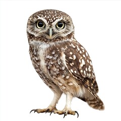 Fototapeta premium Realistic and Detailed Owl Isolated on White Background with Soft Feather Texture and Captivating Eyes