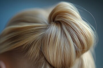 Naklejka premium A close-up view of a woman's hair styled in a bun, suitable for use in beauty or lifestyle contexts