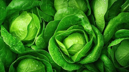 Obraz premium Fresh Green Lettuce with Water Drops in Organic Garden Setting