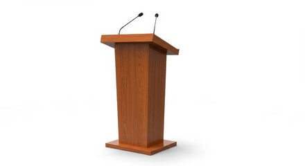 Wooden Podium with Microphones - Elegant wooden podium, perfect for presentations, speeches, conferences, announcements, and public speaking. Symbolizing authority, communication, knowledge