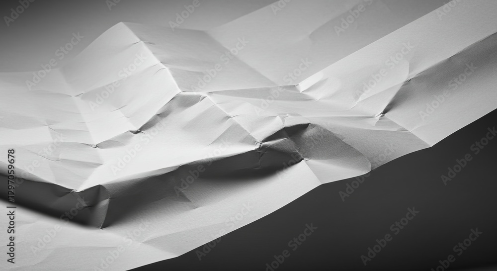 Poster abstract crumpled paper landscape - close-up of a dramatically crumpled sheet of white paper, creati