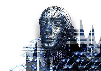 Abstract digital human face. Artificial intelligence concept art. Modern science 3d render.