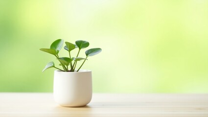 Serene minimalist potted plant on wooden surface