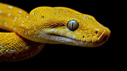 Obraz premium A close-up view of a yellow snake's head, showing its facial features and texture