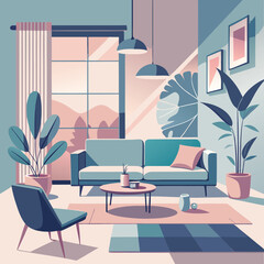 Modern Pastel Living Room Illustration