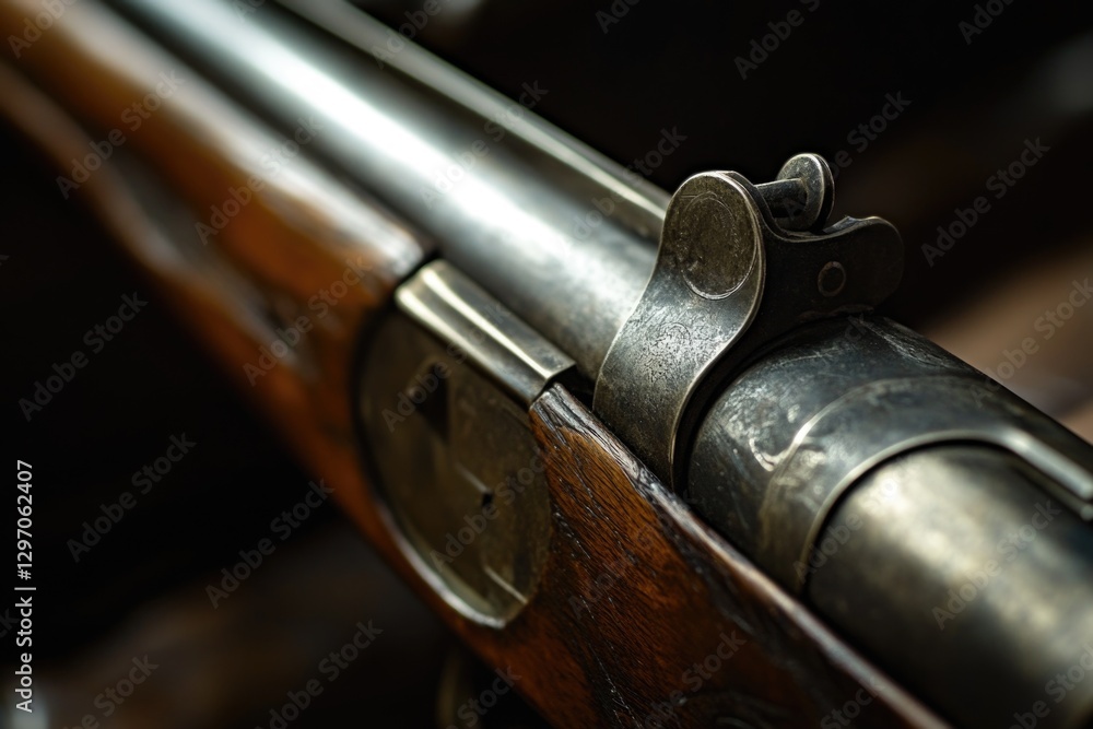 Poster a close-up view of a gun placed on a table, suitable for use in editorial or documentary contexts
