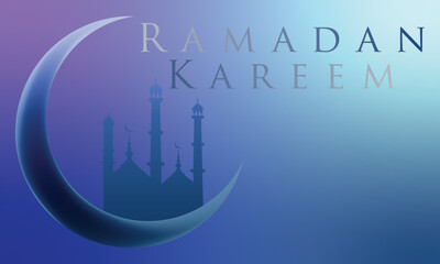 Ramadan Kareem Background with Crescent Moon and Mosque Silhouette