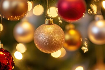 Decorations hung on a Christmas tree, ideal for holiday celebrations