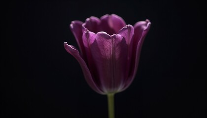 Fototapeta premium Elegant purple tulip illuminated against a dark background