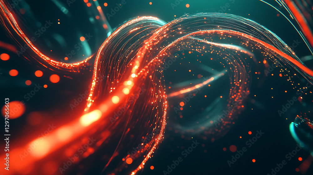 Poster abstract red and teal energy wave design glowing particle background