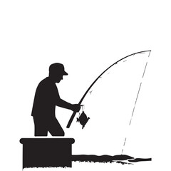 Obraz premium fisherman in a boat silhouette white background