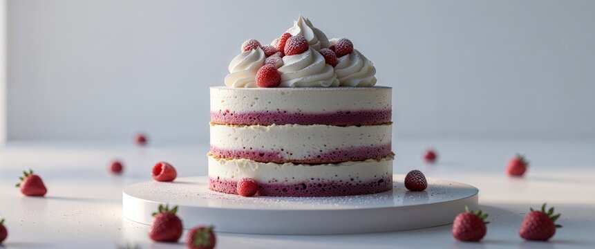 Berry Layer Cake with Cream and Powdered Sugar
