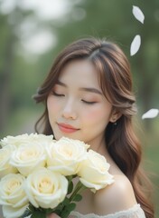 Fototapeta premium Bride's Bouquet - White Roses & Veil