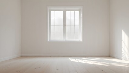 empty room white wall window and light wooden floor texture background