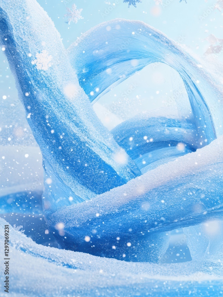Poster frozen blue ice spirals create a mesmerizing winter landscape in a snowy environment. generative ai