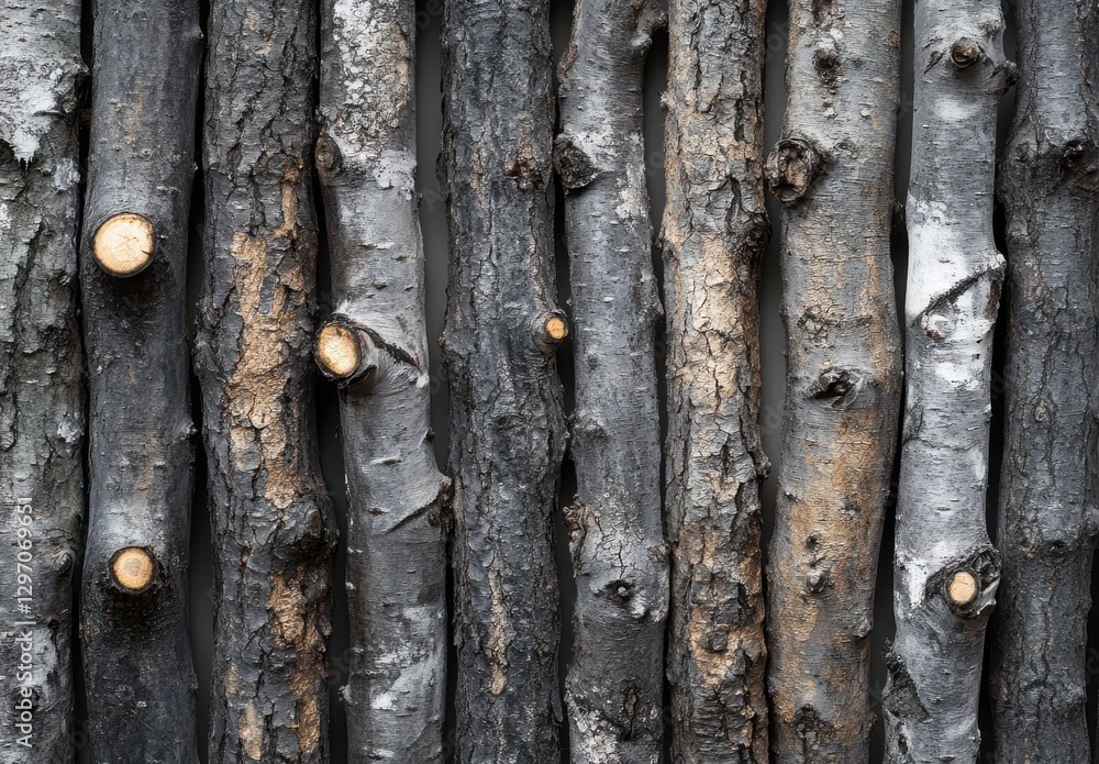 Poster close-up view of natural weathered tree logs with vivid textures and distinctive patterns in shades 