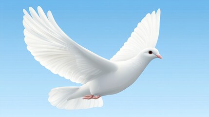 Flying white dove in blue sky