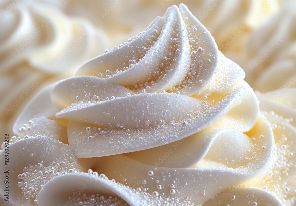 Poster close-up view of soft whipped cream with bubbles on smooth surface creating a delightful and appetiz
