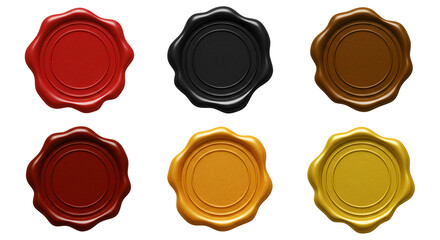 Wax seals in different colors isolated on a transparent PNG