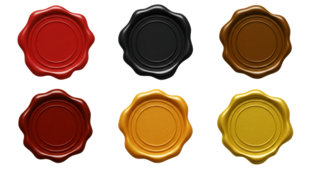 Wax seals in different colors isolated on a transparent PNG