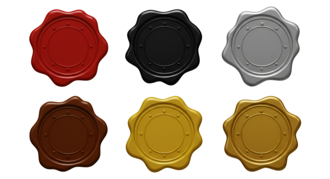 Wax seals in different colors isolated on a transparent PNG
