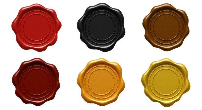 Wax seals in different colors isolated on a transparent PNG - Powered by Adobe