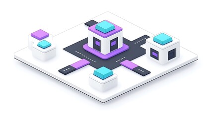 Obraz premium An isometric illustration displaying a network of connected architectural elements