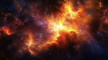 Stunning Fiery Nebula in Deep Space with Clouds of Gas and Twinkling Stars