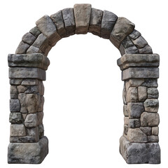 Ancient stone archway with weathered stones, isolated