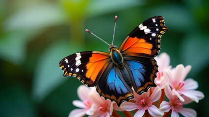 Obraz premium Surreal Cinematic Viceroy Butterfly on Pastel Pink Flowers.