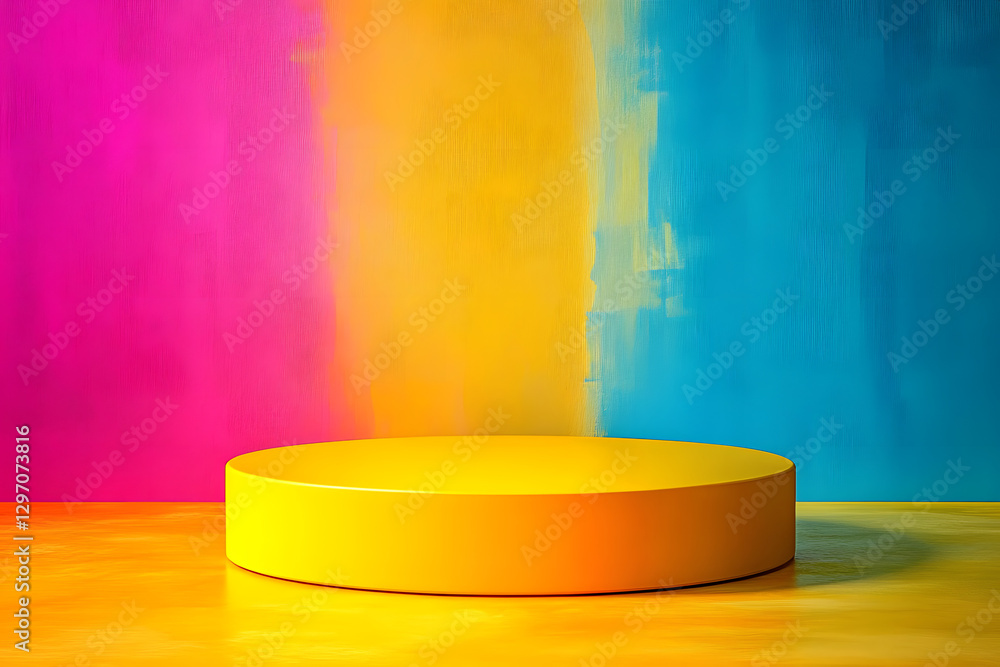 Poster 3d colorful bright podiums on vibrant background designed with generative ai