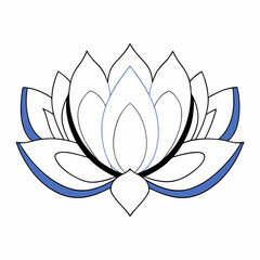 Intricate White Lotus Flower Vector - Blue Accents - Yoga.