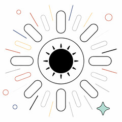 Minimalist Black Sunburst - Abstract Graphic, Colorful Rays.