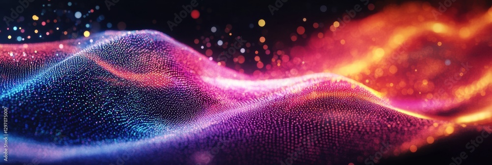 Poster Colorful waves of digital abstraction create captivating patterns in a vibrant display of light and texture at night. Generative AI