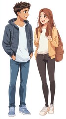 Fototapeta premium A Gentle Gaze: Illustration of a young couple smiling and gazing at each other.